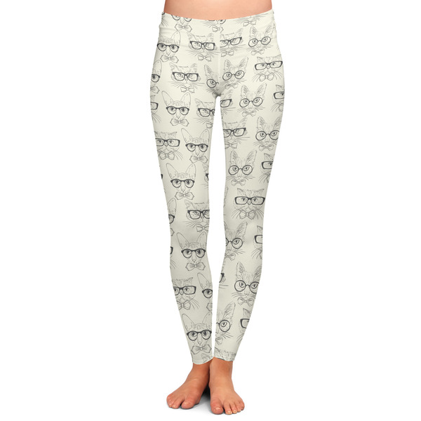 Custom Hipster Cats & Mustache Ladies Leggings - Extra Small