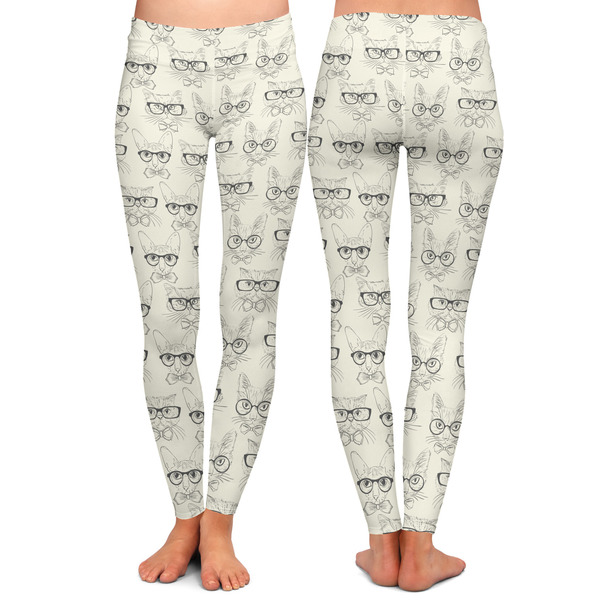 Hipster Cats & Mustache Ladies Leggings - Front and Back