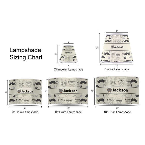 Hipster Cats & Mustache Lampshade Sizing Chart
