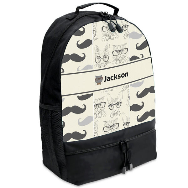 Custom Hipster Cats & Mustache Backpacks - Black (Personalized)
