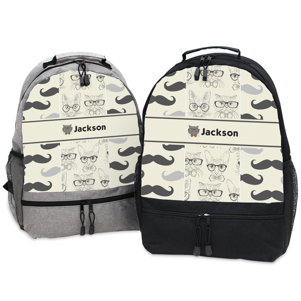 Hipster Cats & Mustache Large Backpacks - Both