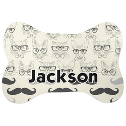 Hipster Cats & Mustache Bone Shaped Dog Food Mat (Large) (Personalized)