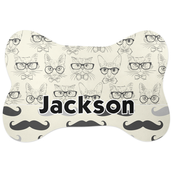 Custom Hipster Cats & Mustache Bone Shaped Dog Food Mat (Personalized)