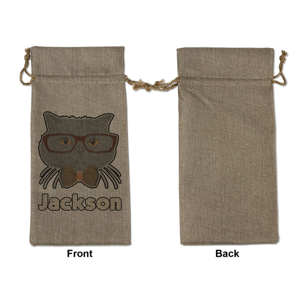 Hipster Cats & Mustache Large Burlap Gift Bags - Front Approval