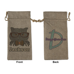 Hipster Cats & Mustache Large Burlap Gift Bag - Front & Back (Personalized)