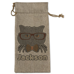 Hipster Cats & Mustache Large Burlap Gift Bag - Front (Personalized)