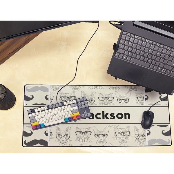 Hipster Cats & Mustache Large Gaming Mats - LIFESTYLE