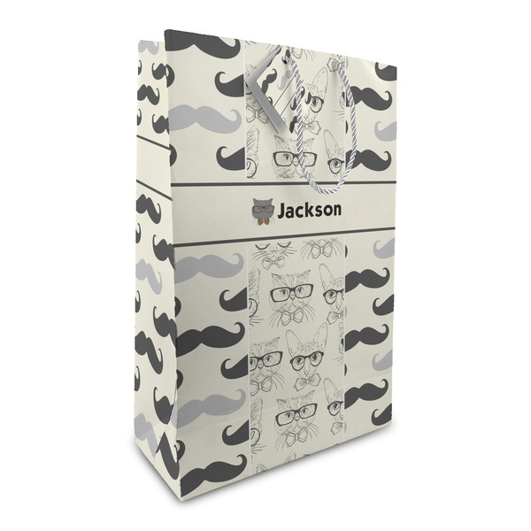 Custom Hipster Cats & Mustache Large Gift Bag (Personalized)