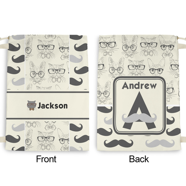 Hipster Cats & Mustache Large Laundry Bag - Front & Back View