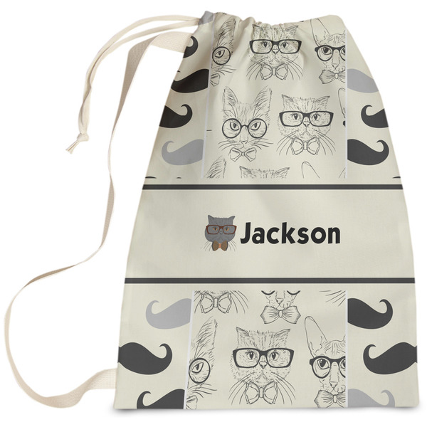 Custom Hipster Cats & Mustache Laundry Bag - Large (Personalized)