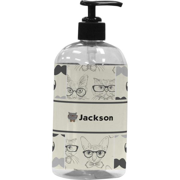Custom Hipster Cats & Mustache Plastic Soap / Lotion Dispenser (16 oz - Large - Black) (Personalized)