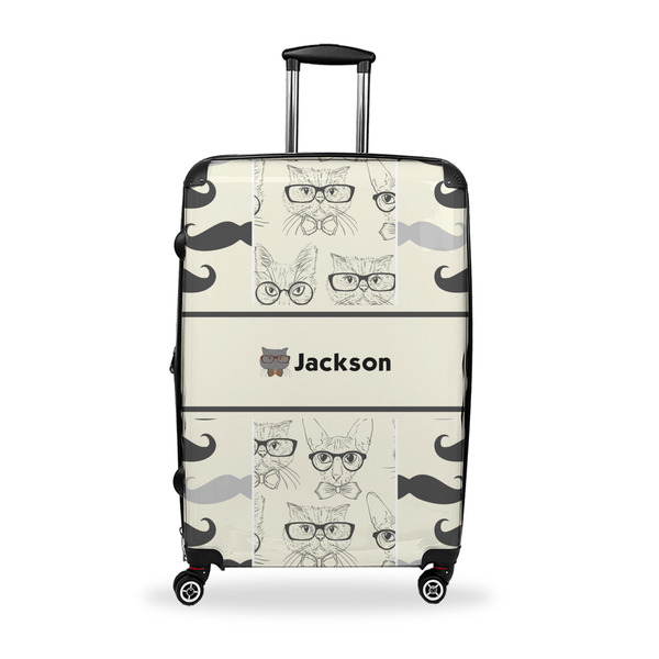 Custom Hipster Cats & Mustache Suitcase - 28" Large - Checked w/ Name or Text