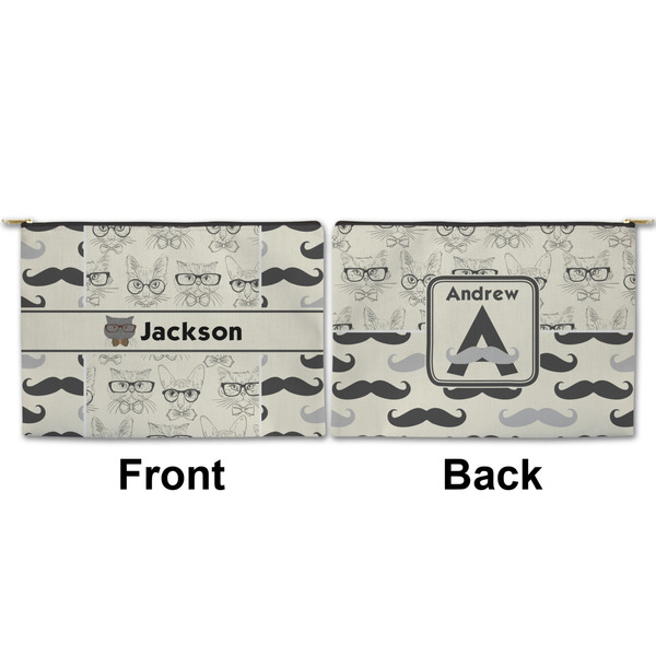 Hipster Cats & Mustache Large Zipper Pouch Approval (Front and Back)