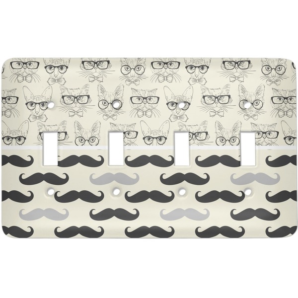 Custom Hipster Cats & Mustache Light Switch Cover (4 Toggle Plate)