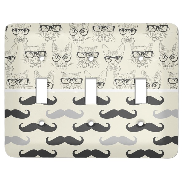 Custom Hipster Cats & Mustache Light Switch Cover (3 Toggle Plate)