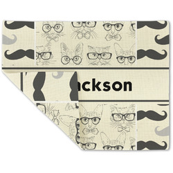Hipster Cats & Mustache Double-Sided Linen Placemat - Single w/ Name or Text