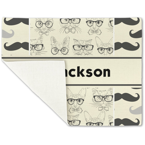 Hipster Cats & Mustache Linen Placemat - Folded Corner (single side)