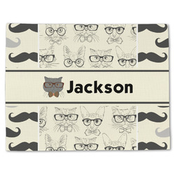 Hipster Cats & Mustache Single-Sided Linen Placemat - Single w/ Name or Text