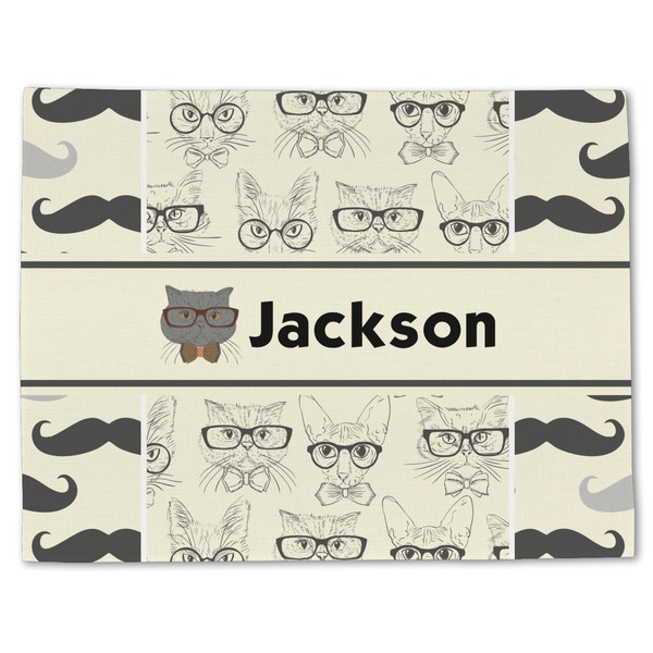 Custom Hipster Cats & Mustache Single-Sided Linen Placemat - Single w/ Name or Text