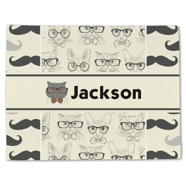 Hipster Cats & Mustache Linen Placemat - Front