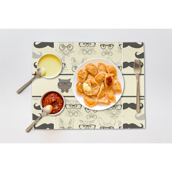 Hipster Cats & Mustache Linen Placemat - Lifestyle (single)
