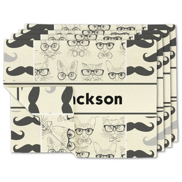 Custom Hipster Cats & Mustache Linen Placemat w/ Name or Text