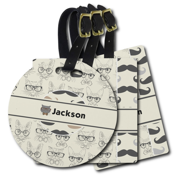 Custom Hipster Cats & Mustache Plastic Luggage Tag (Personalized)