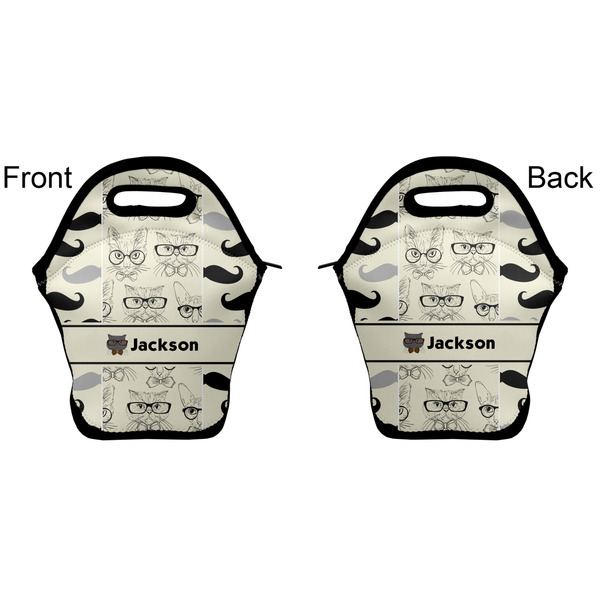 Hipster Cats & Mustache Lunch Bag - Front and Back