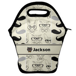 Hipster Cats & Mustache Lunch Bag w/ Name or Text