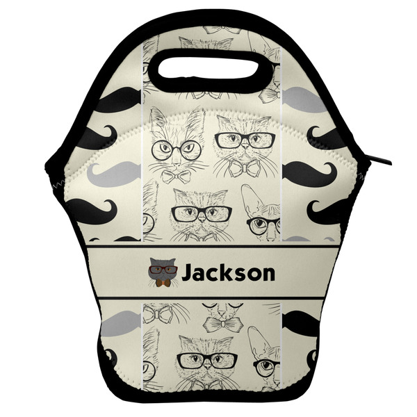 Custom Hipster Cats & Mustache Lunch Bag w/ Name or Text
