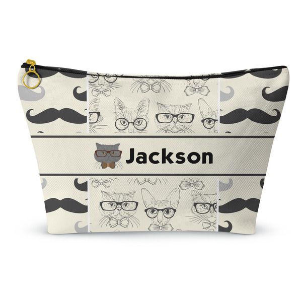 Custom Hipster Cats & Mustache Makeup Bag - Small - 8.5"x4.5" (Personalized)