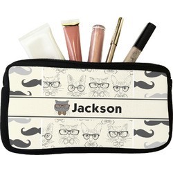 Hipster Cats & Mustache Makeup / Cosmetic Bag (Personalized)