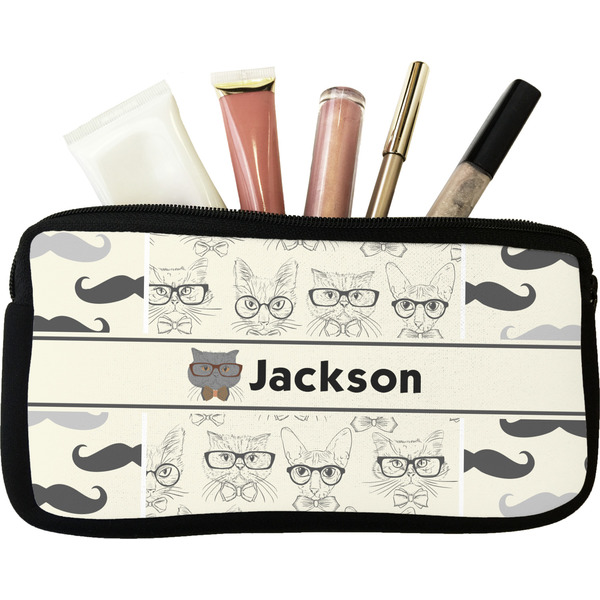 Custom Hipster Cats & Mustache Makeup / Cosmetic Bag (Personalized)