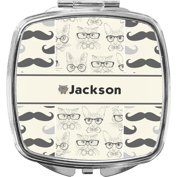 Custom Hipster Cats & Mustache Compact Makeup Mirror (Personalized)