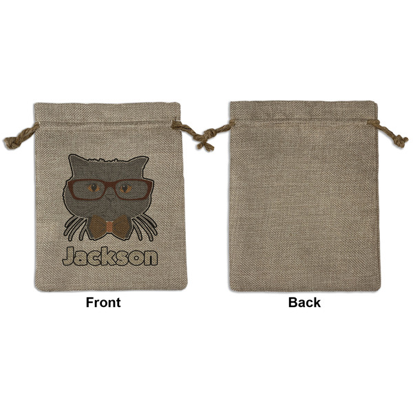 Hipster Cats & Mustache Medium Burlap Gift Bag - Front Approval