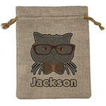 Hipster Cats & Mustache Medium Burlap Gift Bag - Front (Personalized)