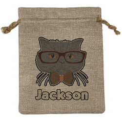 Hipster Cats & Mustache Medium Burlap Gift Bag - Front (Personalized)
