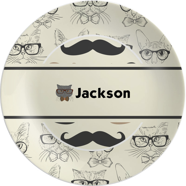 Custom Hipster Cats & Mustache Melamine Salad Plate - 8" (Personalized)