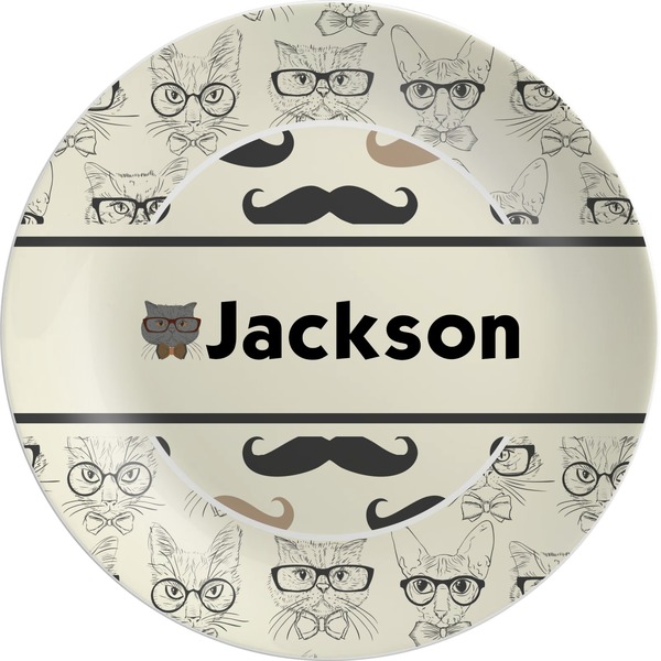 Custom Hipster Cats & Mustache Melamine Plate (Personalized)