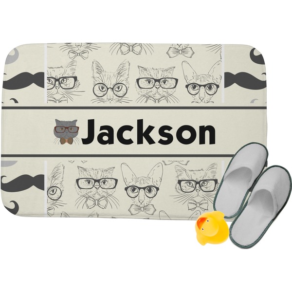 Custom Hipster Cats & Mustache Memory Foam Bath Mat - 24"x17" (Personalized)