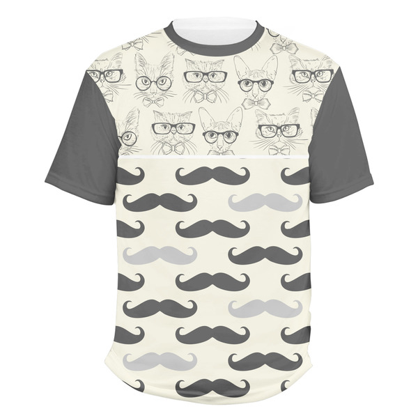 Custom Hipster Cats & Mustache Men's Crew T-Shirt - Large
