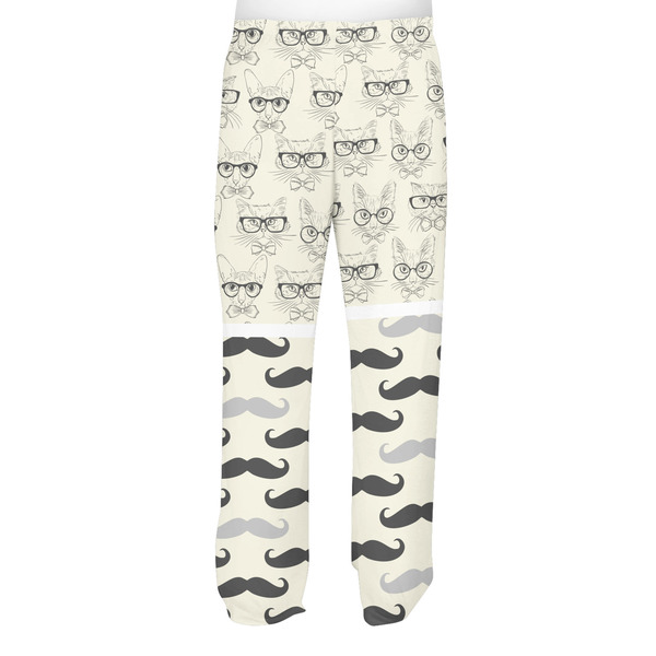 Hipster Cats & Mustache Men's Pjs Back - on model