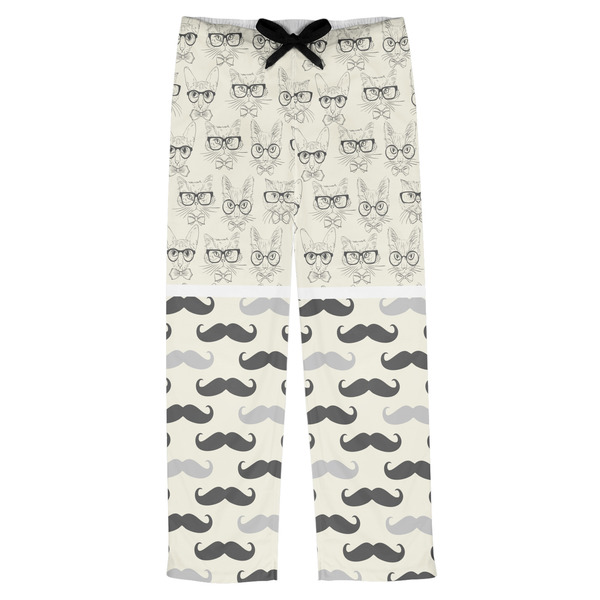 Custom Hipster Cats & Mustache Mens Pajama Pants - L