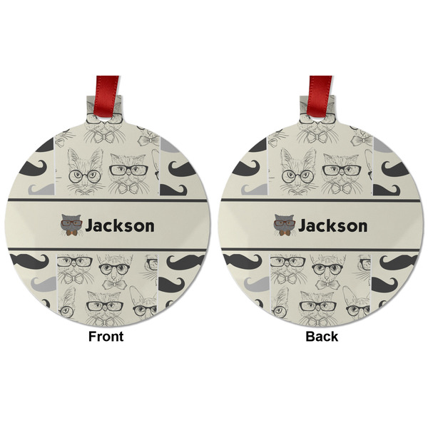 Hipster Cats & Mustache Metal Ball Ornament - Front and Back
