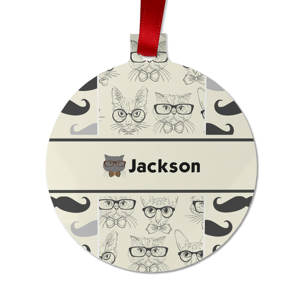 Custom Hipster Cats & Mustache Metal Ball Ornament - Double Sided w/ Name or Text