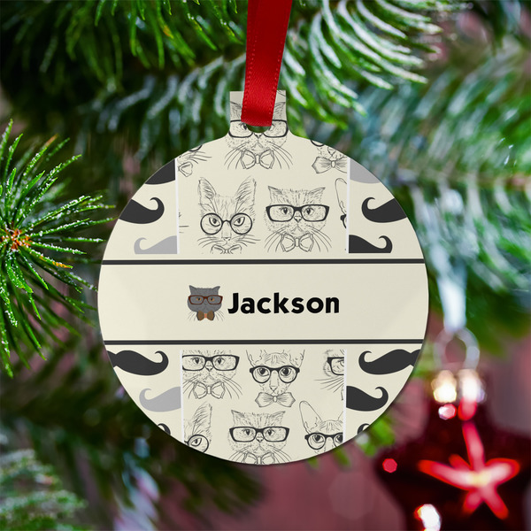 Hipster Cats & Mustache Metal Ball Ornament - Lifestyle