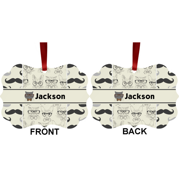 Hipster Cats & Mustache Metal Benilux Ornament - Front and Back (APPROVAL)