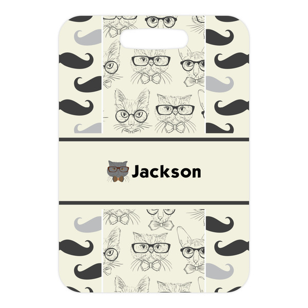 Hipster Cats & Mustache Metal Luggage Tag - Front Without Strap