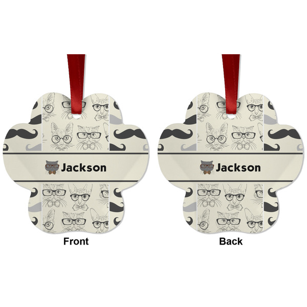 Hipster Cats & Mustache Metal Paw Ornament - Front and Back