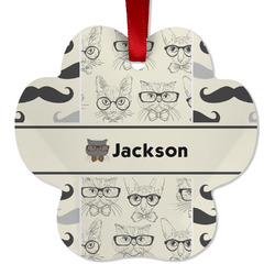 Hipster Cats & Mustache Metal Paw Ornament - Double Sided w/ Name or Text